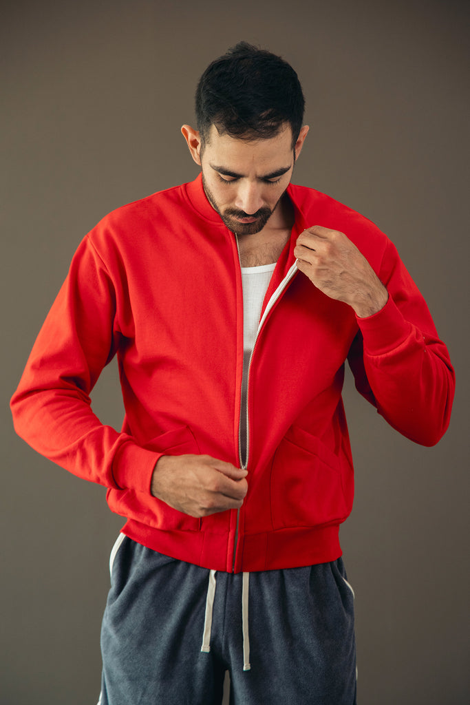 Healthknit - Classic Sweat Zip Up Jacket - Red - Canoe Club