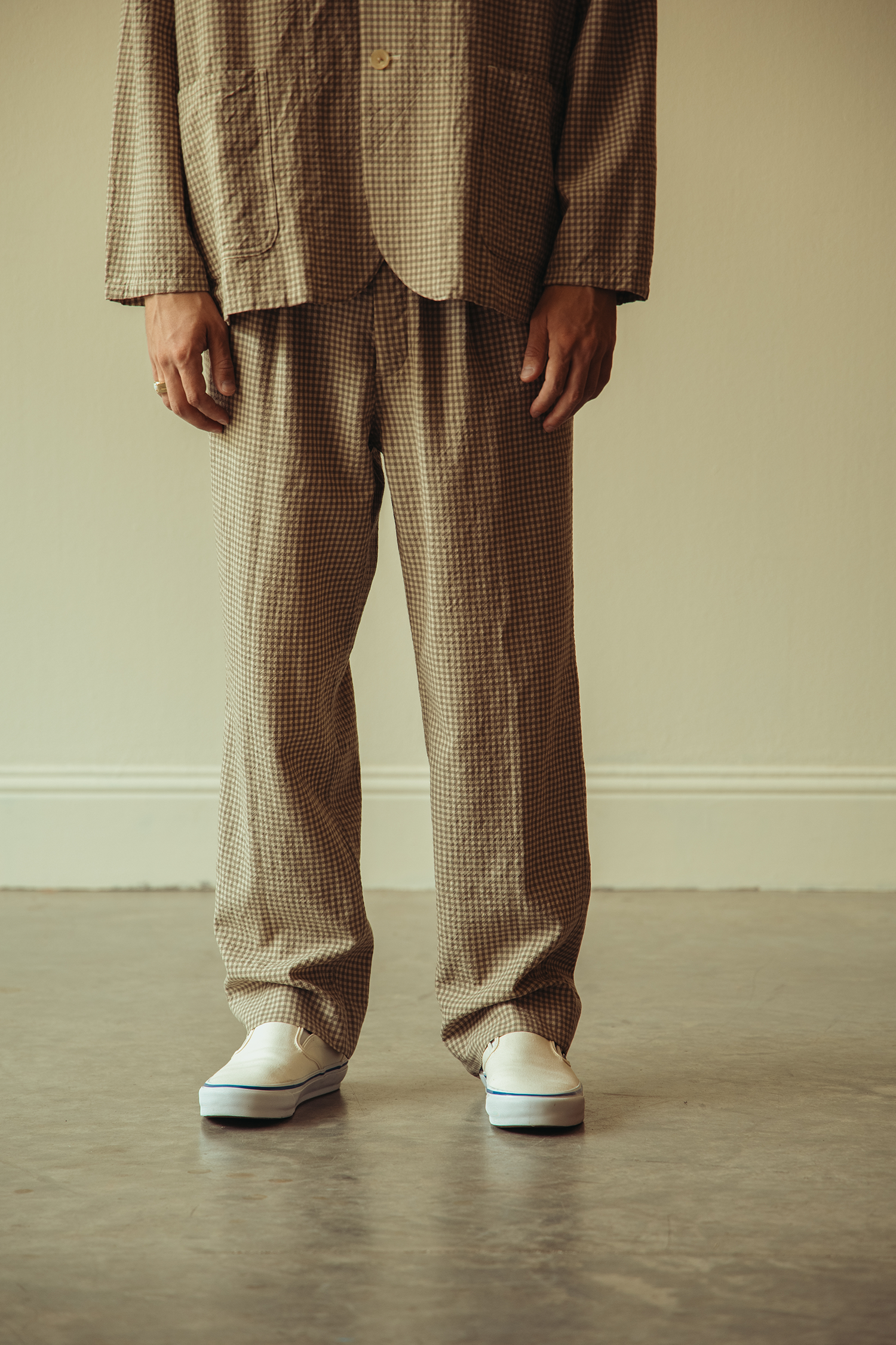 Herill - Rigid Woolcheck Pants - Beige - Canoe Club