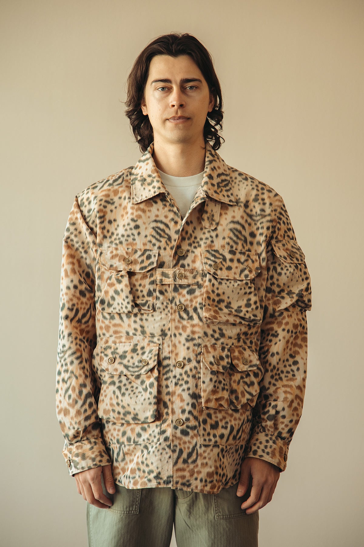 Engineered Garments - Explorer Shirt Jacket - Brown Polyester Leopard - Canoe Club