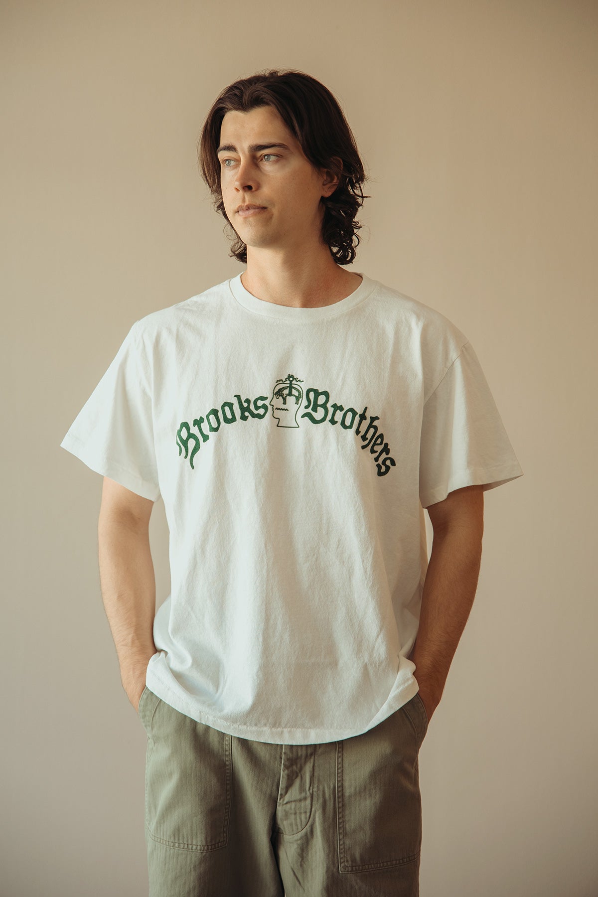 Brain Dead - Brain Dead x Brooks Brothers California Logo Tubular Tee - White - Canoe Club