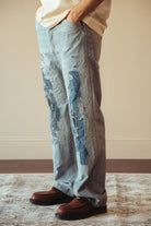 RRL - Vintage 5-Pocket Repaired Indigo Pant - Destroyed Repair Stripe - Canoe Club