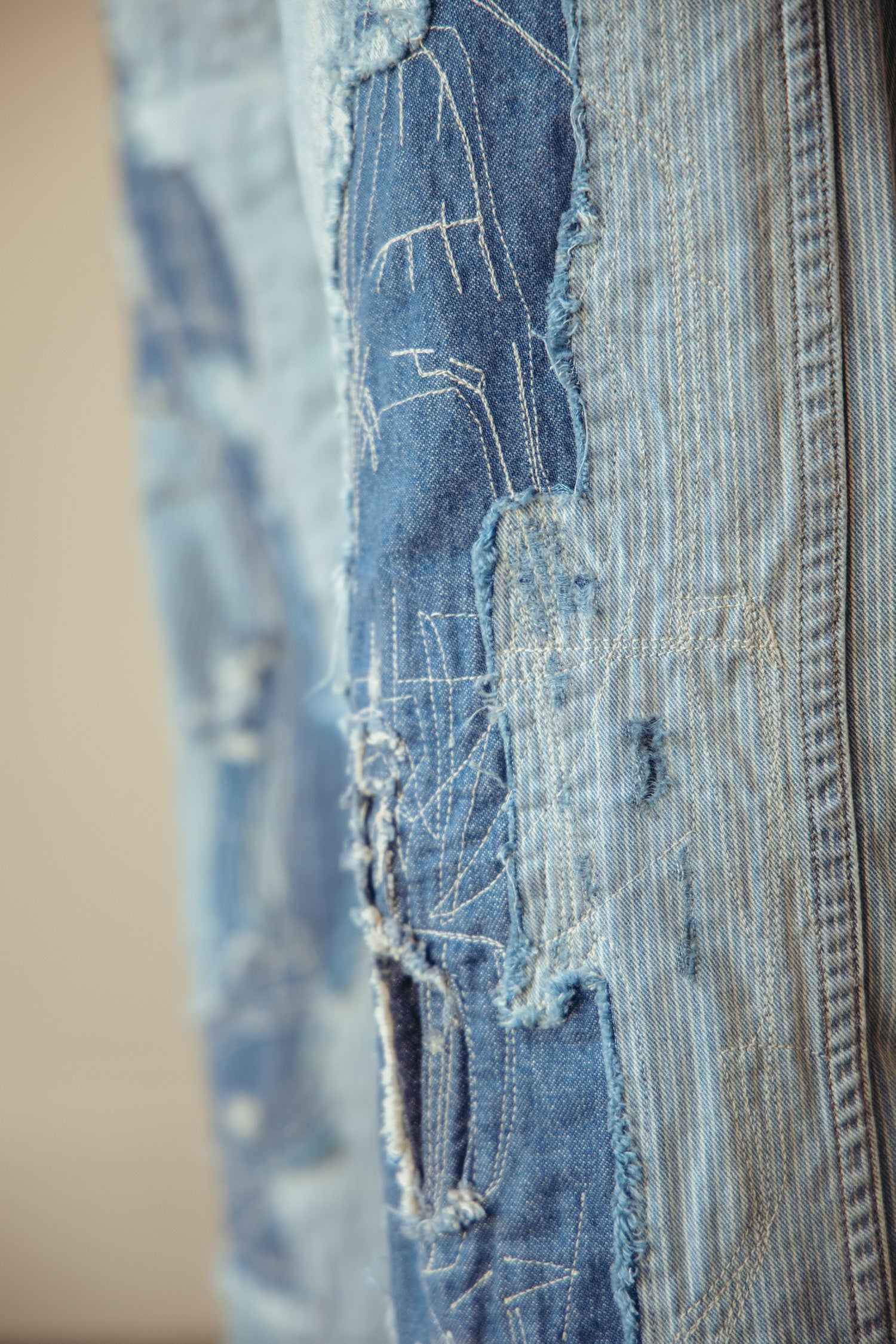 RRL - Vintage 5-Pocket Repaired Indigo Pant - Destroyed Repair Stripe - Canoe Club