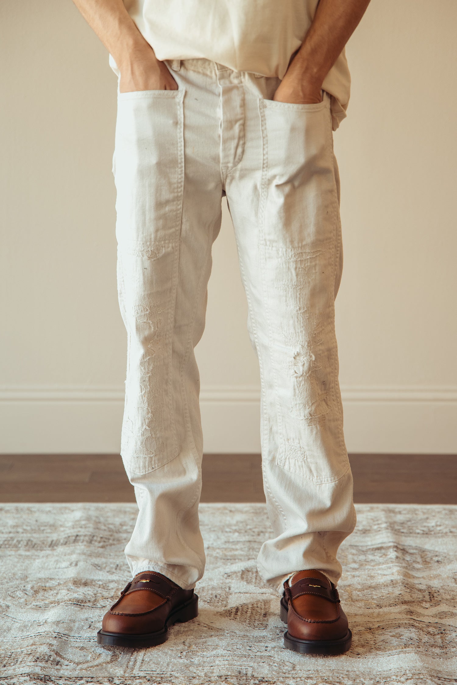 RRL - Engineer Fit Repaired Carpenter Pant - Destroyed & Repaired Cream - Canoe Club
