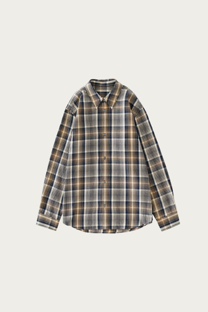 Aaron Levine - View Regular Shirt - Navy/Oatmeal Brushed Check (AL x SN) - Canoe Club