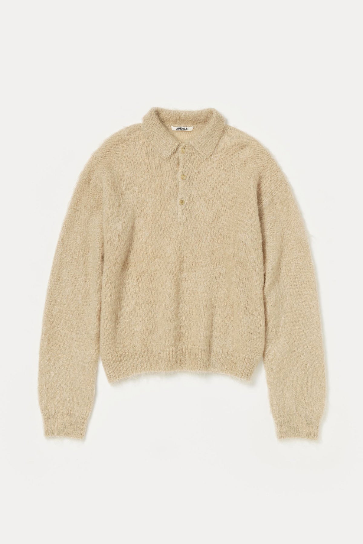 Brushed Super Kid Mohair Knit Polo - Beige