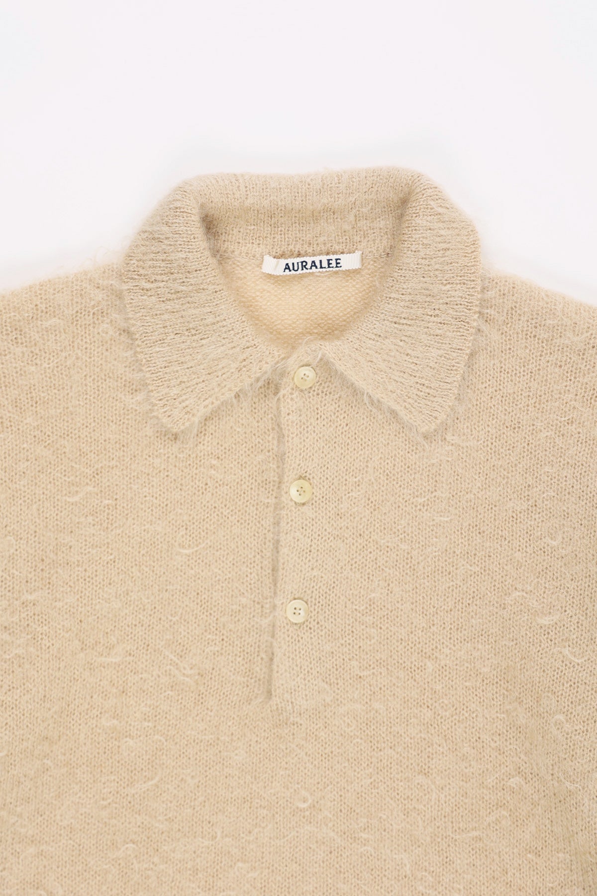 Brushed Super Kid Mohair Knit Polo - Beige