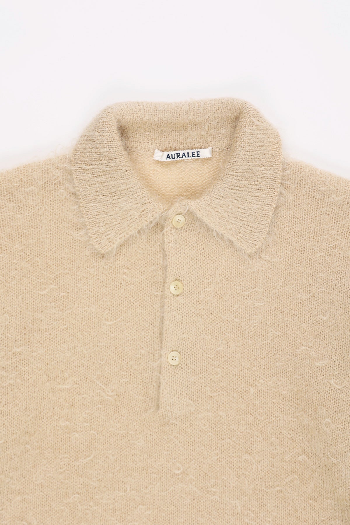 Auralee - Brushed Super Kid Mohair Knit Polo - Beige - Canoe Club