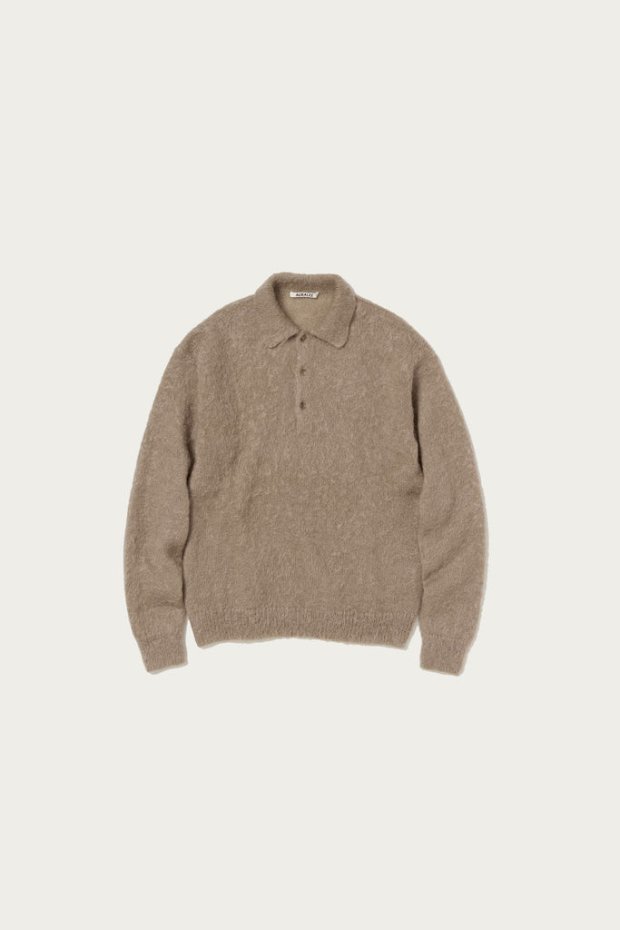 Auralee - Brushed Super Kid Mohair Knit Polo - Gray Beige - Canoe Club