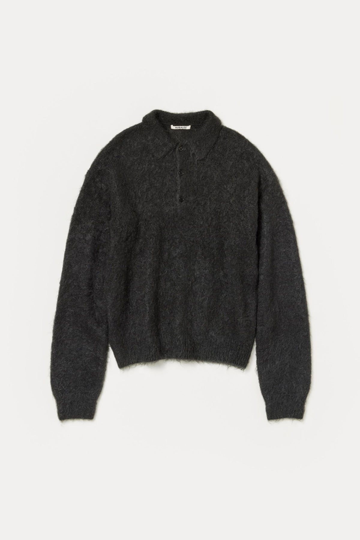 Brushed Super Kid Mohair Knit Polo - Ink Black