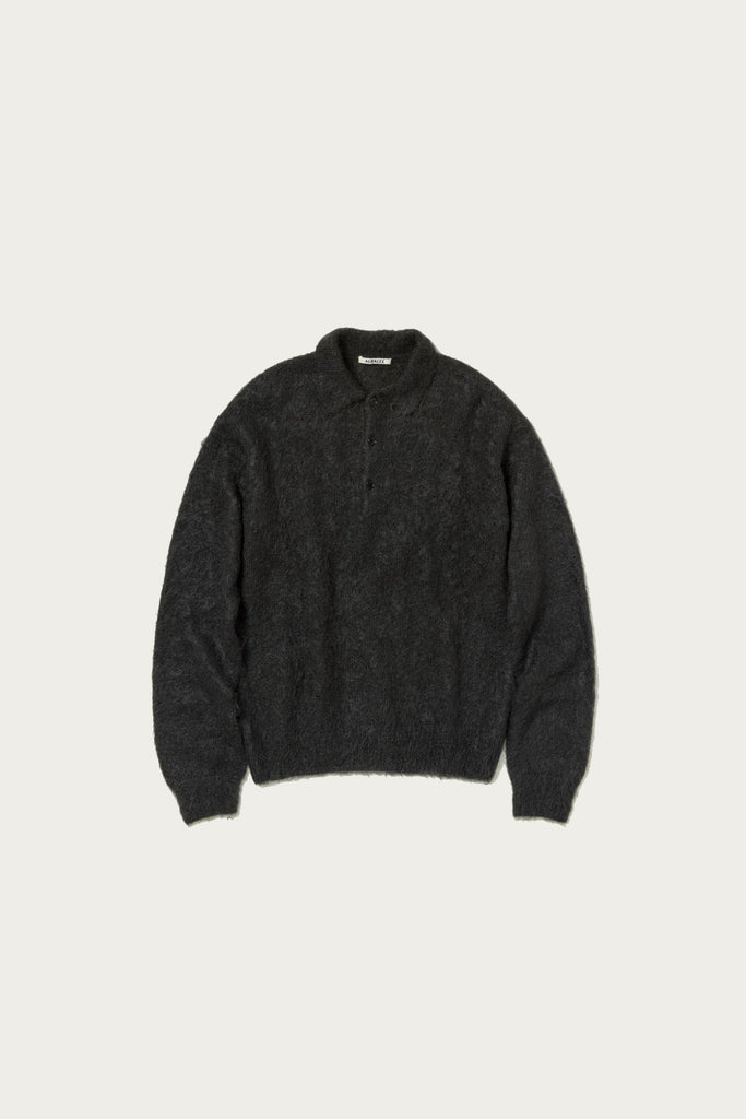 Auralee - Brushed Super Kid Mohair Knit Polo - Ink Black - Canoe Club