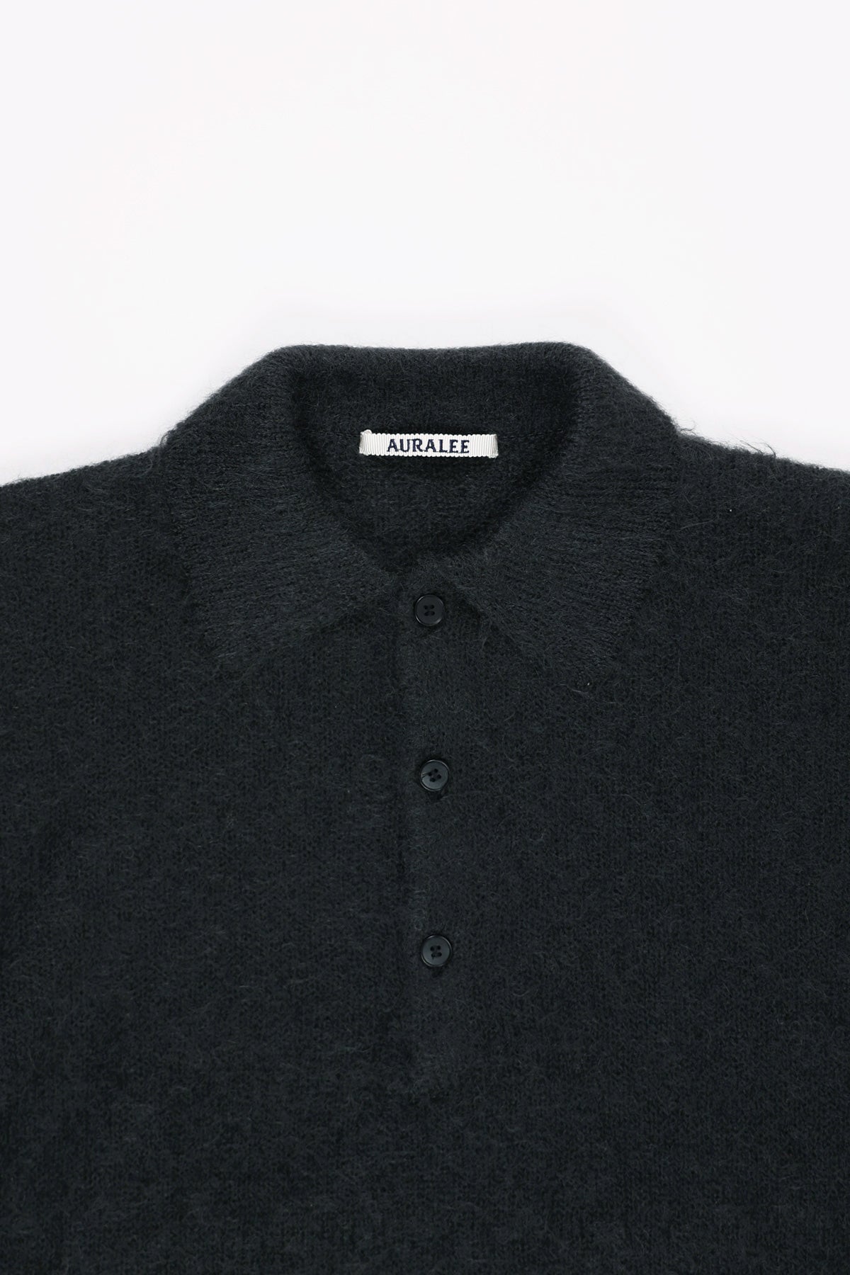 Auralee Brushed Super Kid Mohair Knit Polo | Ink Black | Canoe Club