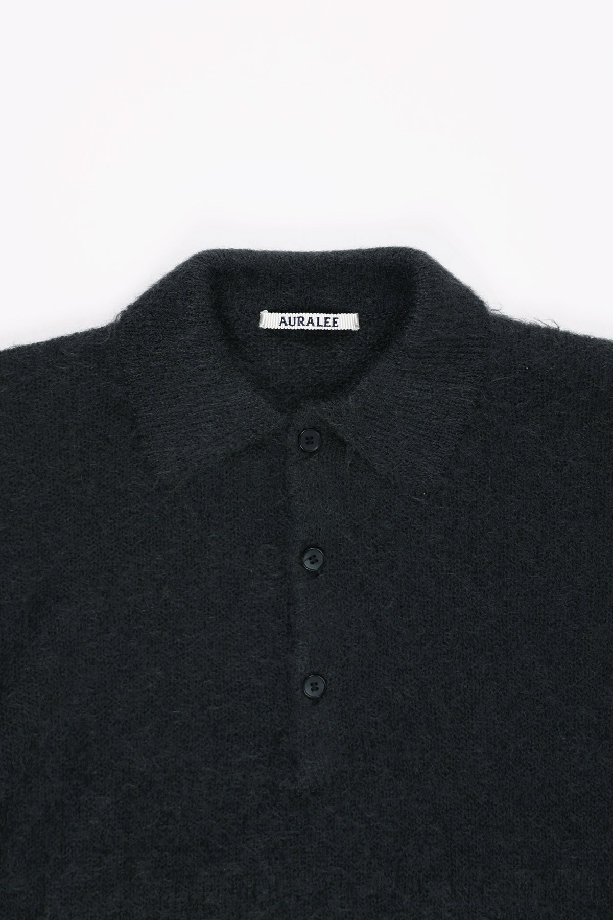 Auralee - Brushed Super Kid Mohair Knit Polo - Deep Black - Canoe Club