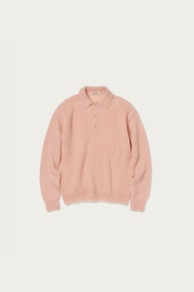 Auralee - Brushed Super Kid Mohair Knit Polo - Pink Beige - Canoe Club