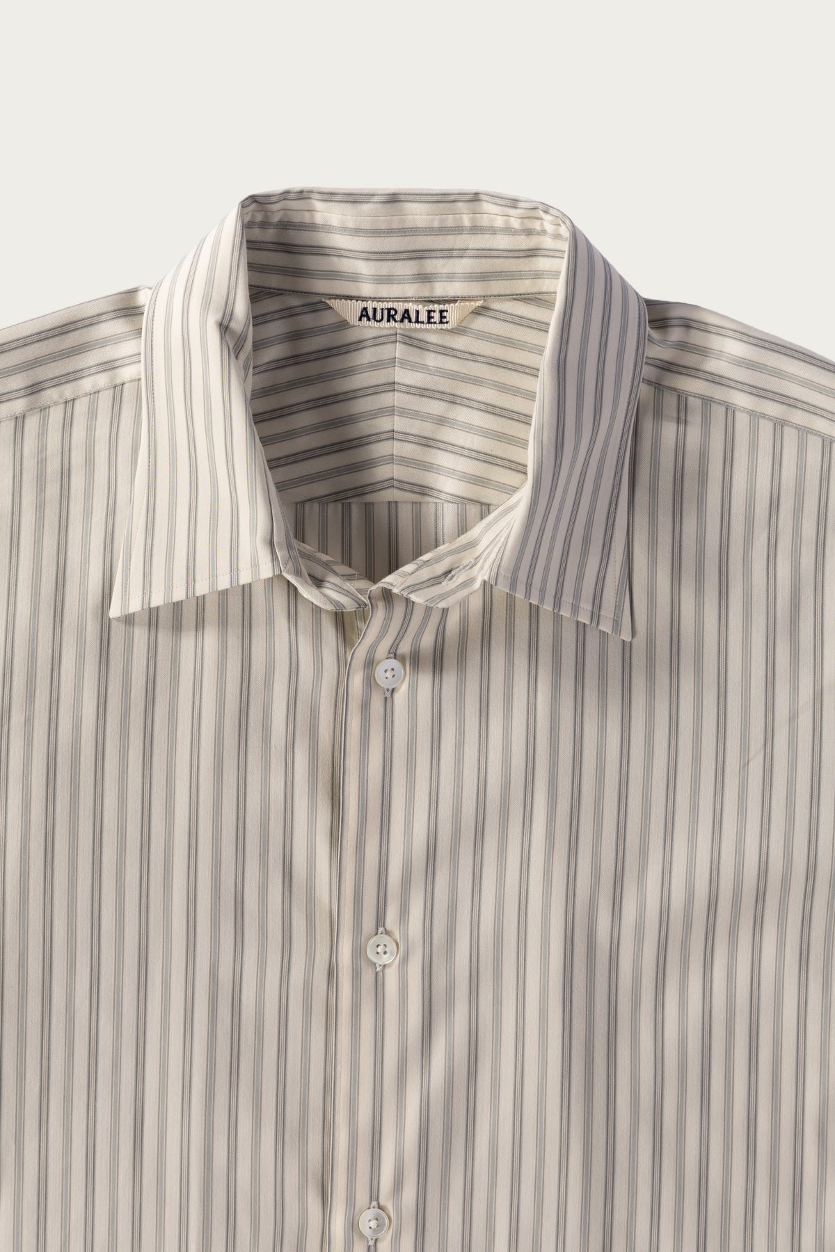 Auralee - Cotton Silk Stripe Shirt - Light Grey Stripe - Canoe Club