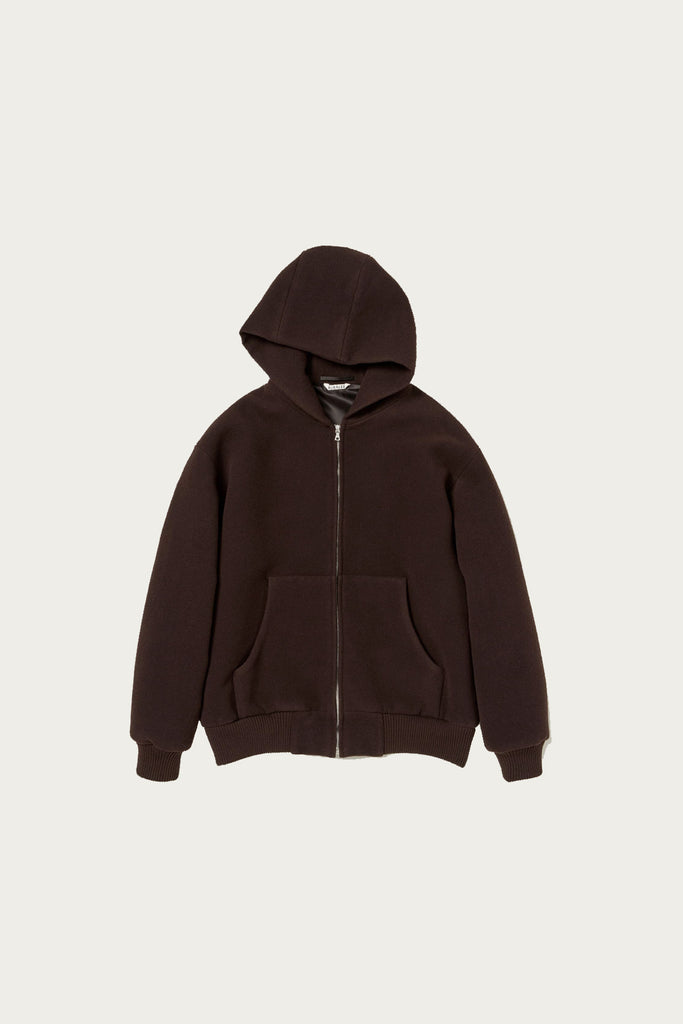 Auralee - Double Cloth Heavy Wool Pile Zip Hoodie - Dark Brown - Canoe Club