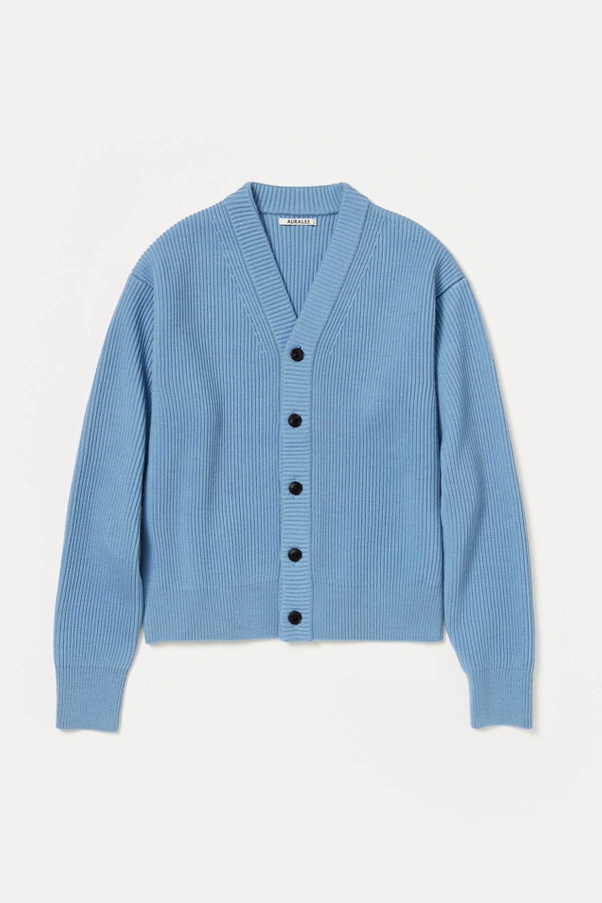 Auralee - French Merino Rib Knit Cardigan - Light Blue - Canoe Club