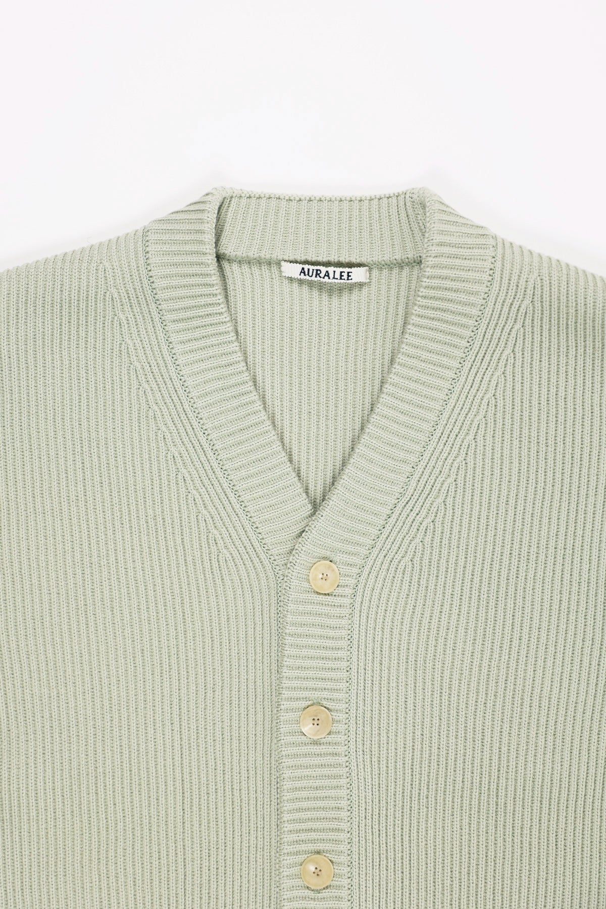 Auralee - French Merino Rib Knit Cardigan - Light Khaki - Canoe Club