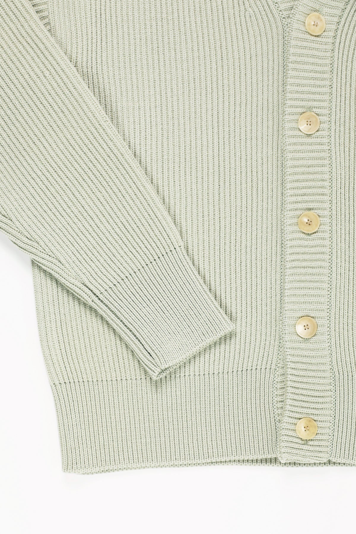 French Merino Rib Knit Cardigan - Light Khaki