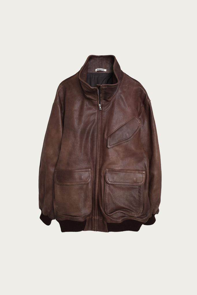 Auralee - Heavy Lamb Leather Zip Blouson - Dark Brown - Canoe Club