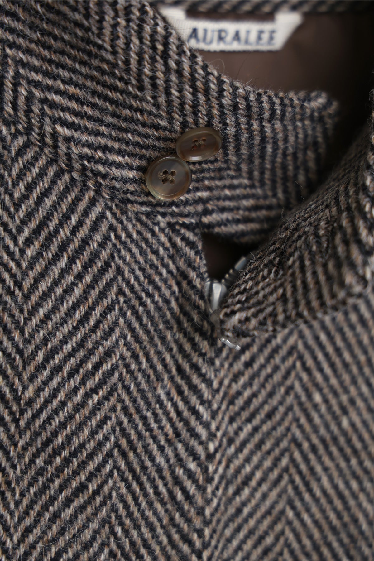 Auralee Lama Shetland Wool Tweed Zip Blouson | Khaki Tweed | Canoe