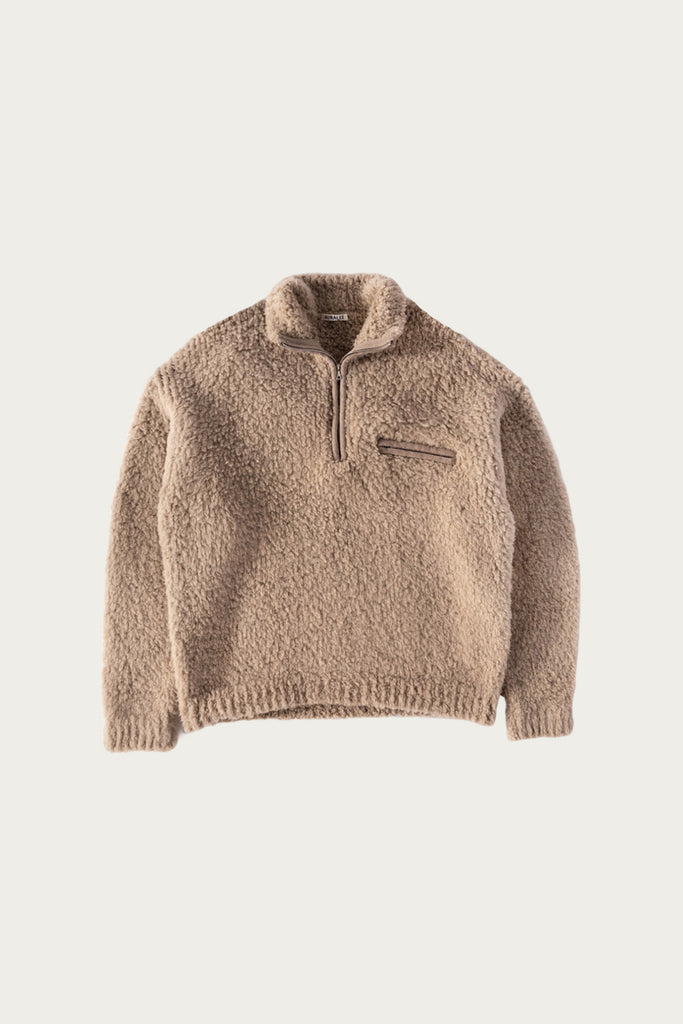 Auralee - Merino Wool Boa Knit Half Zip P/O - Beige - Canoe Club