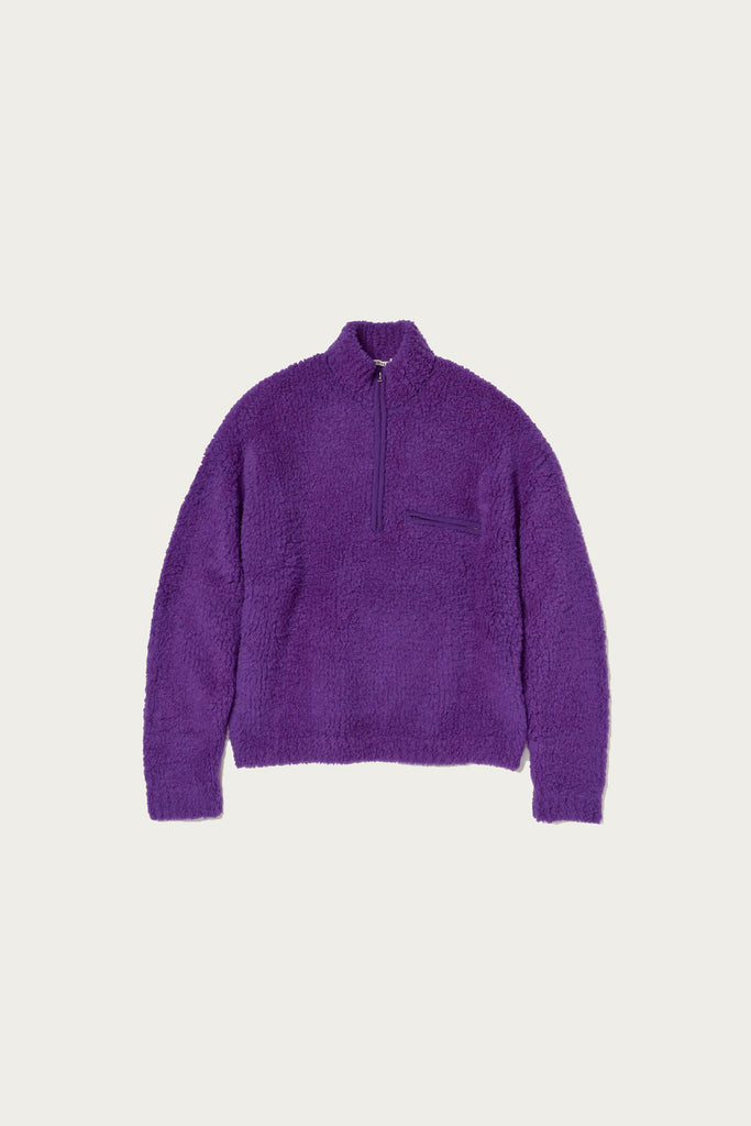 Auralee - Merino Wool Boa Knit Half Zip P/O - Purple - Canoe Club