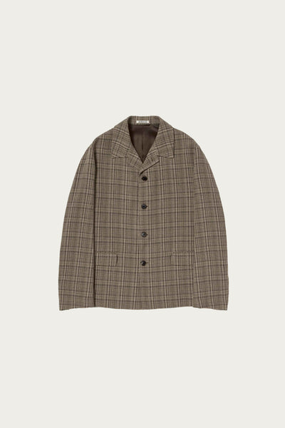 Auralee Silk Linen Nep Check Jacket | Dark Brown Check | Canoe Club