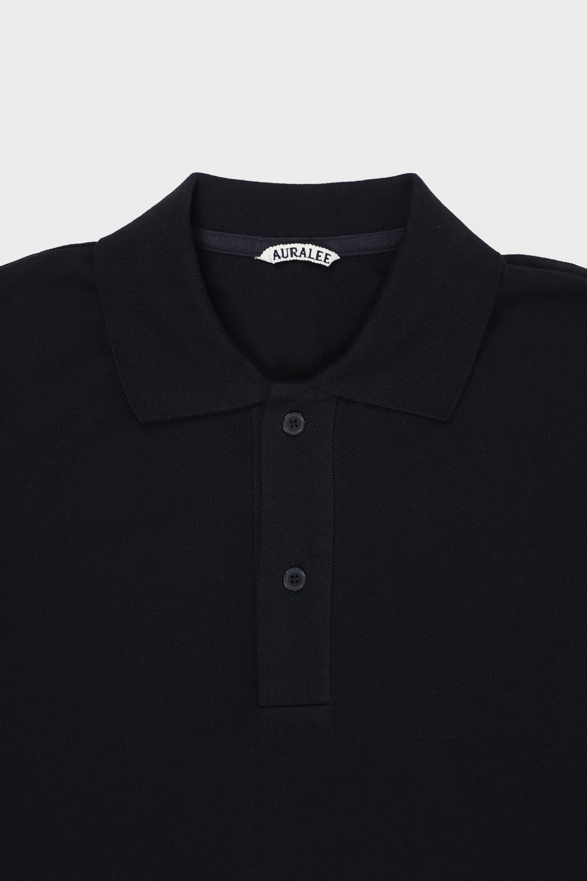 Auralee - Super Fine Cotton Pique Big Polo - Black - Canoe Club