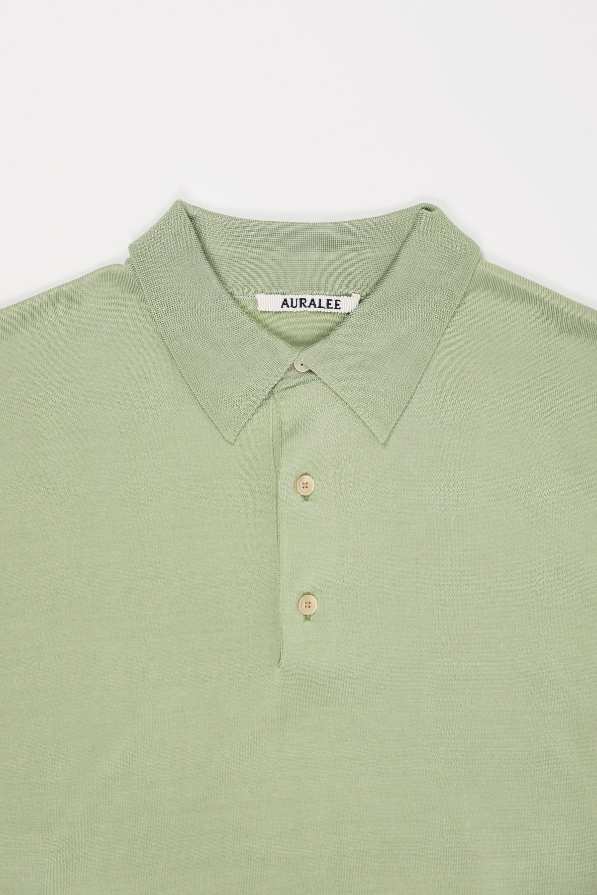 Auralee Super High Gauge Washable Silk Knit Polo | Light Green