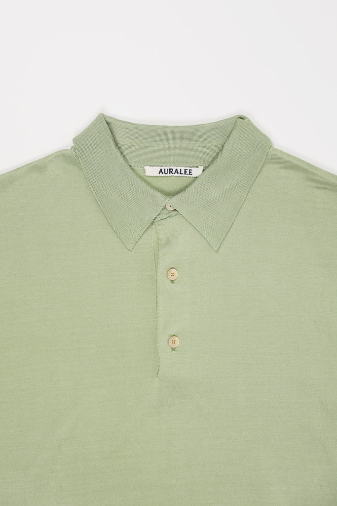 Auralee - Super High Gauge Washable Silk Knit Polo - Light Green - Canoe Club