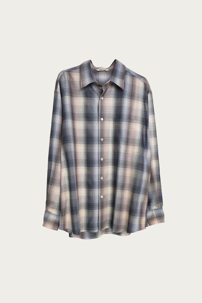 Auralee - Super Light Wool Check Shirt - Beige Blue Check - Canoe Club