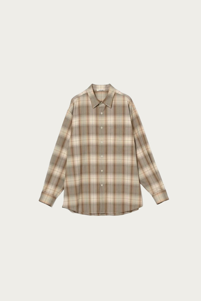 Auralee Super Light Wool Check Shirt | Light Brown Check | Canoe Club