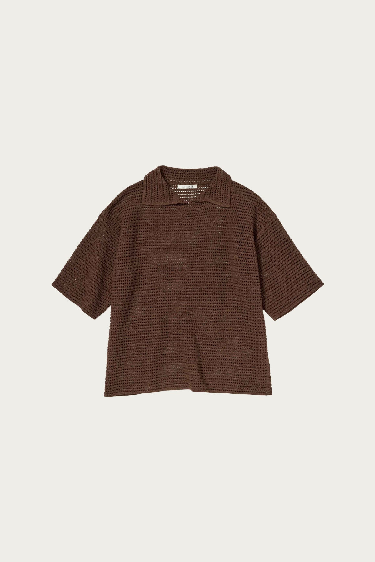 Auralee - Tussah Silk Cotton Mesh Knit Skipper Polo - Brown - Canoe Club