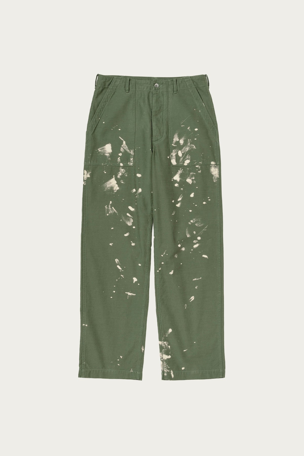 Auralee Washed Baggy Satin Bleached Baker Pants | Olive Green