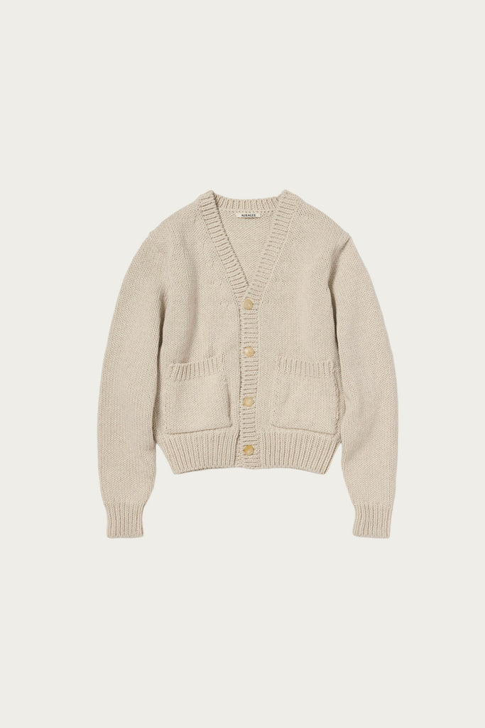 Auralee - Wool Cashmere Felted Knit Cardigan - Ivory - Canoe Club