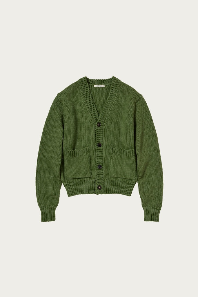 Auralee - Wool Cashmere Felted Knit Cardigan - Olive - Canoe Club