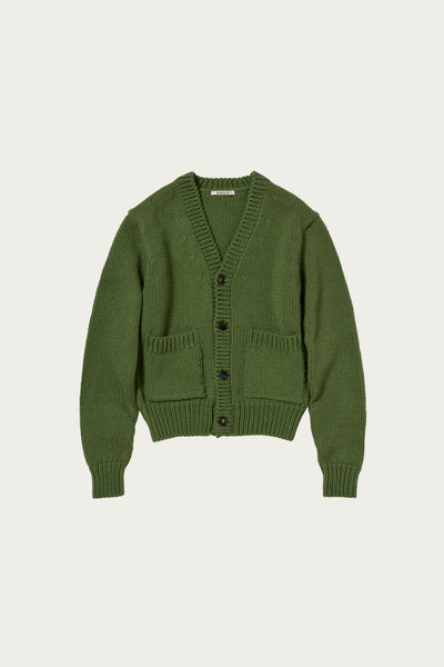 Auralee Wool Cashmere Felted Knit Cardigan | Olive | Canoe Club