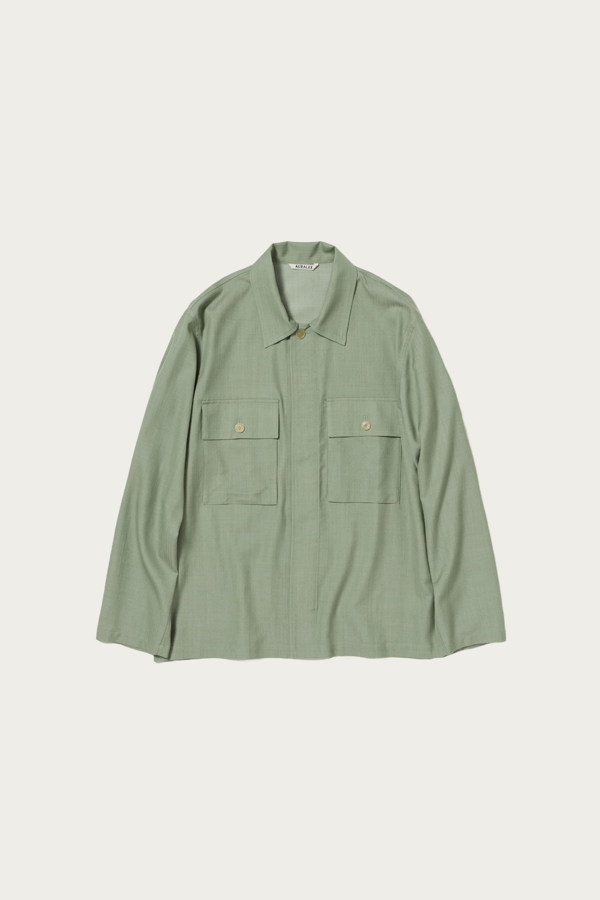 Auralee - Wool Herringbone Overshirt - Olive - Canoe Club