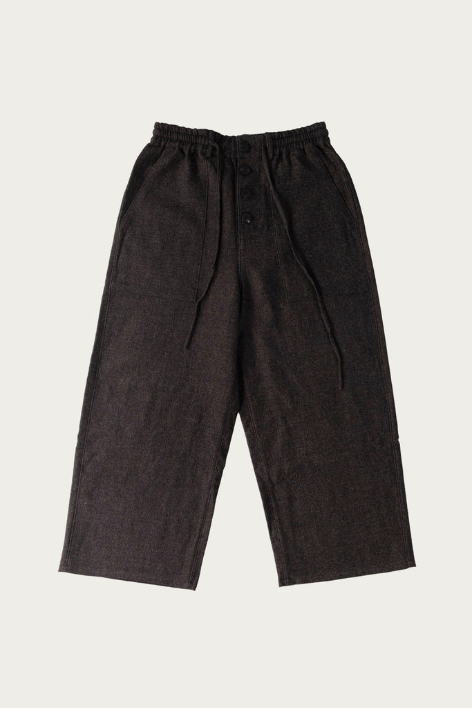 Aviva Jifei Xue - Cropped Drawstring Pants - Charcoal Wool Yak Linen Twill - Canoe Club