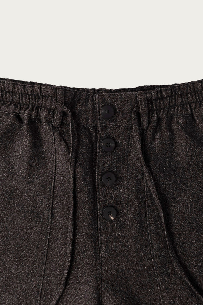 Aviva Jifei Xue - Cropped Drawstring Pants - Charcoal Wool Yak Linen Twill - Canoe Club