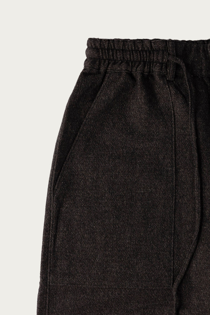 Aviva Jifei Xue - Cropped Drawstring Pants - Charcoal Wool Yak Linen Twill - Canoe Club