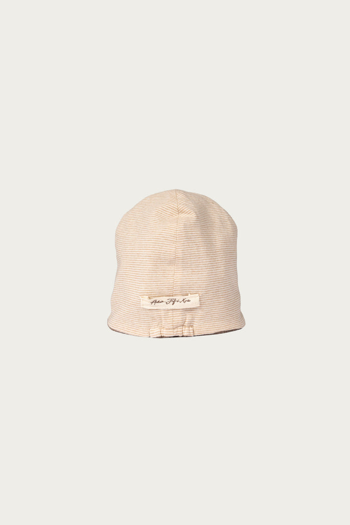 Aviva Jifei Xue - Reversible Beanie - Natural Beige Wool Hemp Knit/Natural Stripe Cotton Jersey - Canoe Club