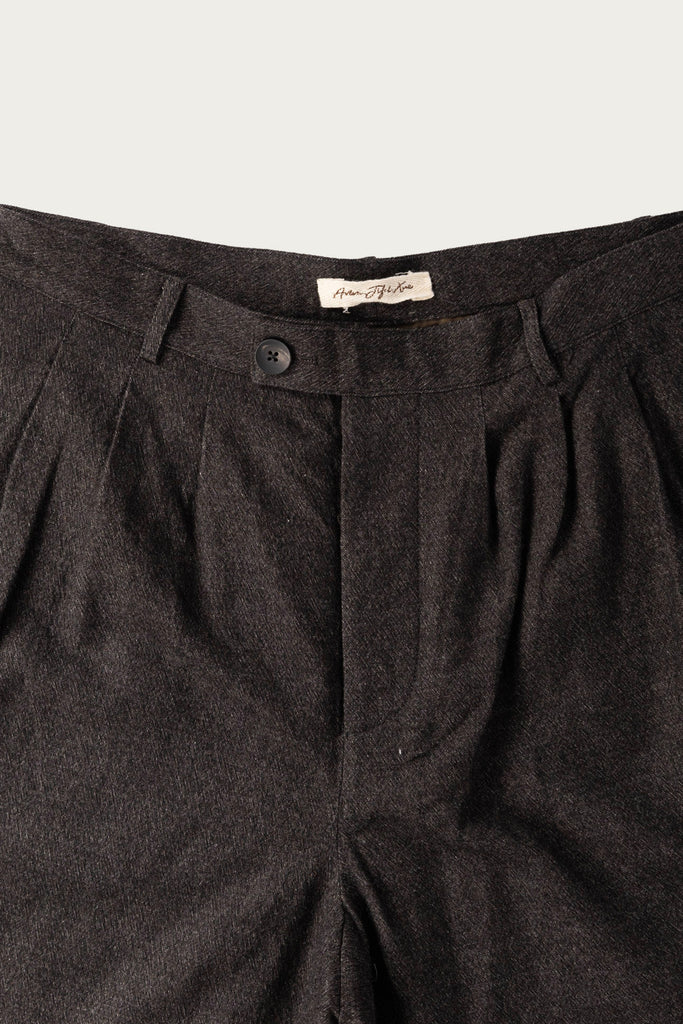 Aviva Jifei Xue - Triple Pleated Pant - Charcoal Wool Yak Linen Twill - Canoe Club