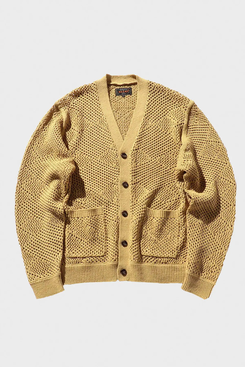 Beams+ Argyle Mesh Cardigan | Khaki | Canoe Club