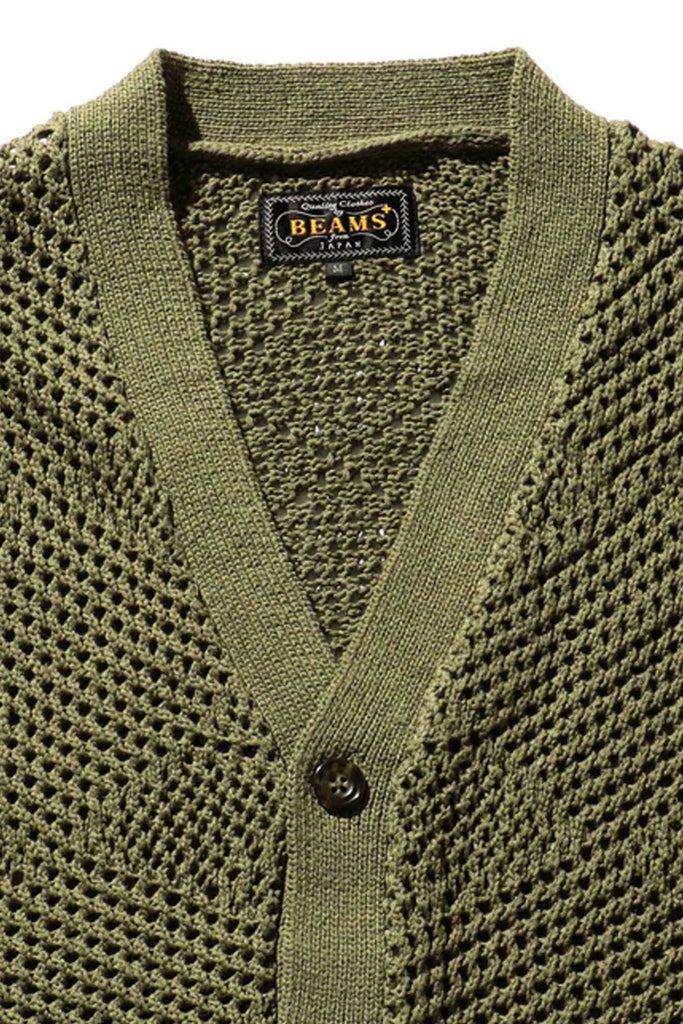 Beams Plus - Argyle Mesh Cardigan - Olive - Canoe Club