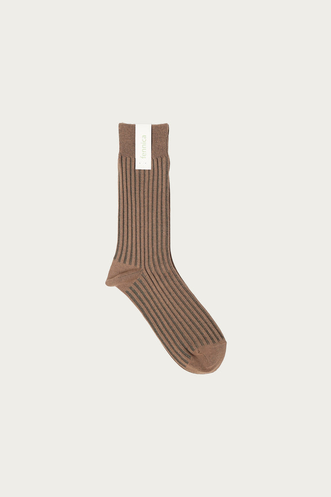 Beams Japan - fennica Rib Socks - Cafe/Moss Green - Canoe Club