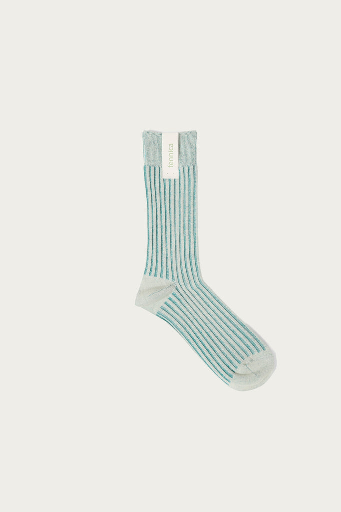 Beams Japan - fennica Rib Socks - Light Cream/Emerald - Canoe Club