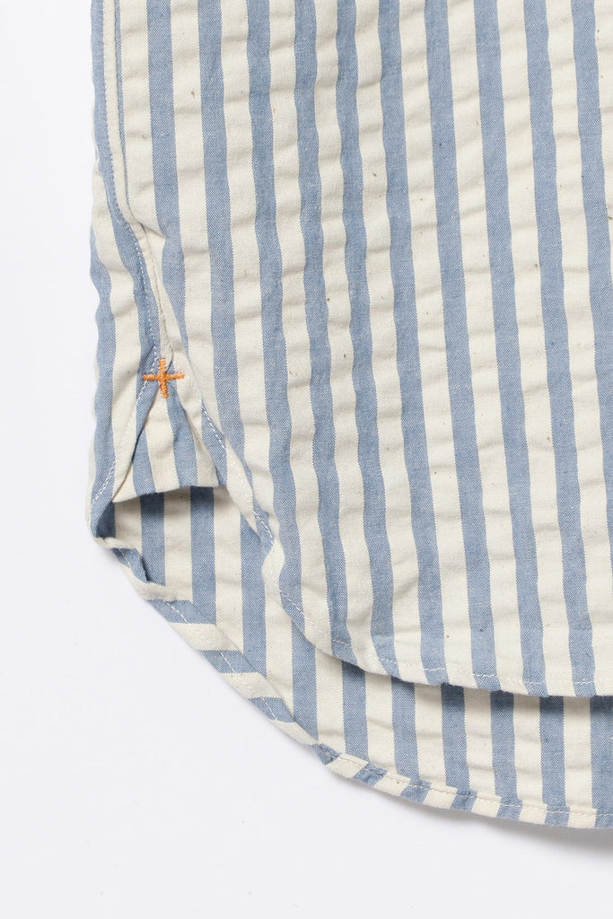 Beams Plus - B.D. Pullover Short Sleeve Indigo Seersucker - Stripe - Canoe Club