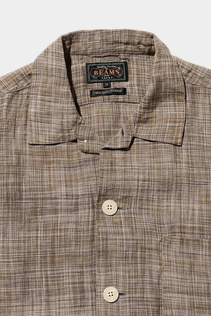 Beams Plus - Beach Shirt JKT Linen "Kasuri" - Olive - Canoe Club