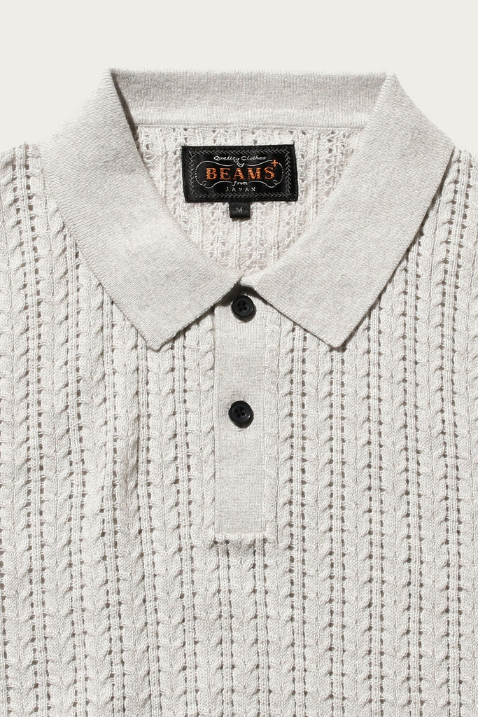 Beams Plus - Cable Knit Polo - Ash - Canoe Club